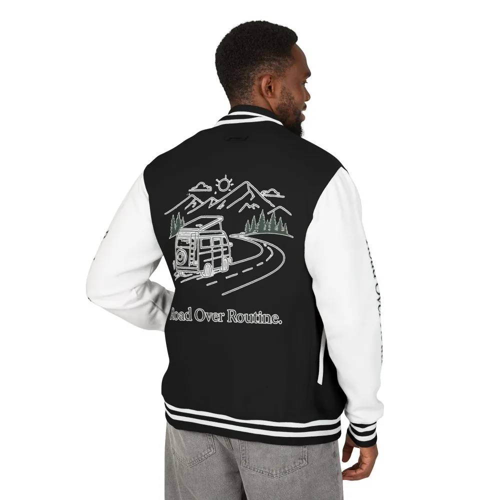 17414714559853867007_2048.jpeg Unisex Heavyweight Letterman Jacket — "Road Over Routine" Travel Varsity Coat