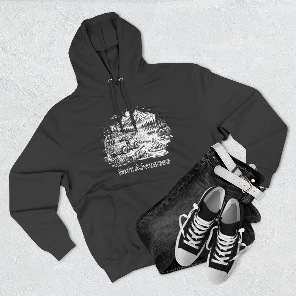 Three-Panel Fleece Hoodie - "Seek Adventure" Design Minimal-Line