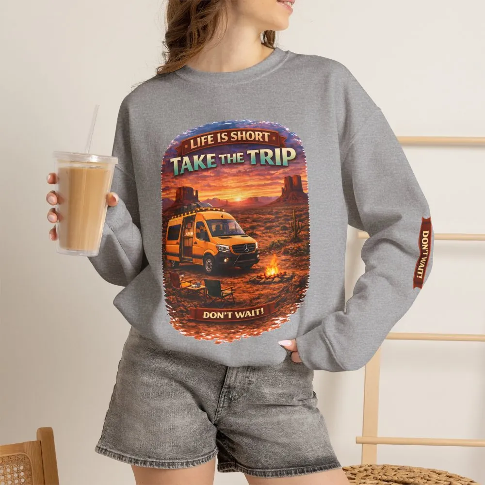 17424831552100197886_2048.jpeg Unisex Heavy Blend™ Crewneck Sweatshirt — "Live Is Short Take The Trip" Design Scenic-Line