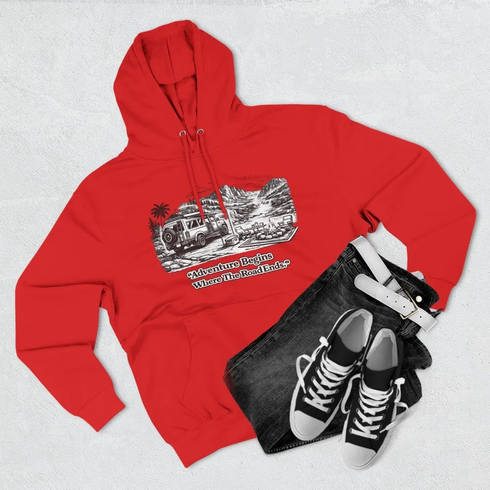 17430469382705866266_2048.jpeg Three-Panel Fleece Hoodie - "Adventure Begins Where The Road Ends" Design Minimal-Line