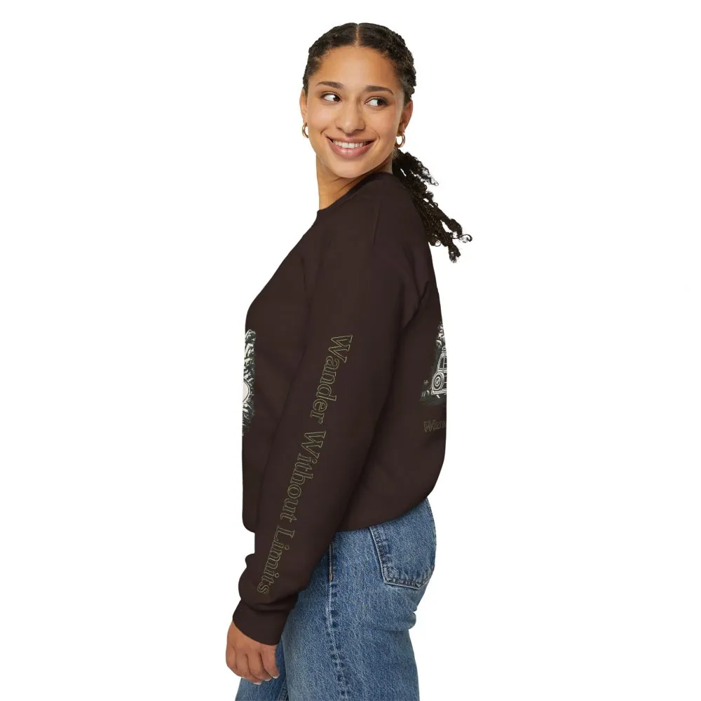 Unisex Heavy Blend™ Crewneck Sweatshirt — "Wander Without Limits" Design Minimal-Line