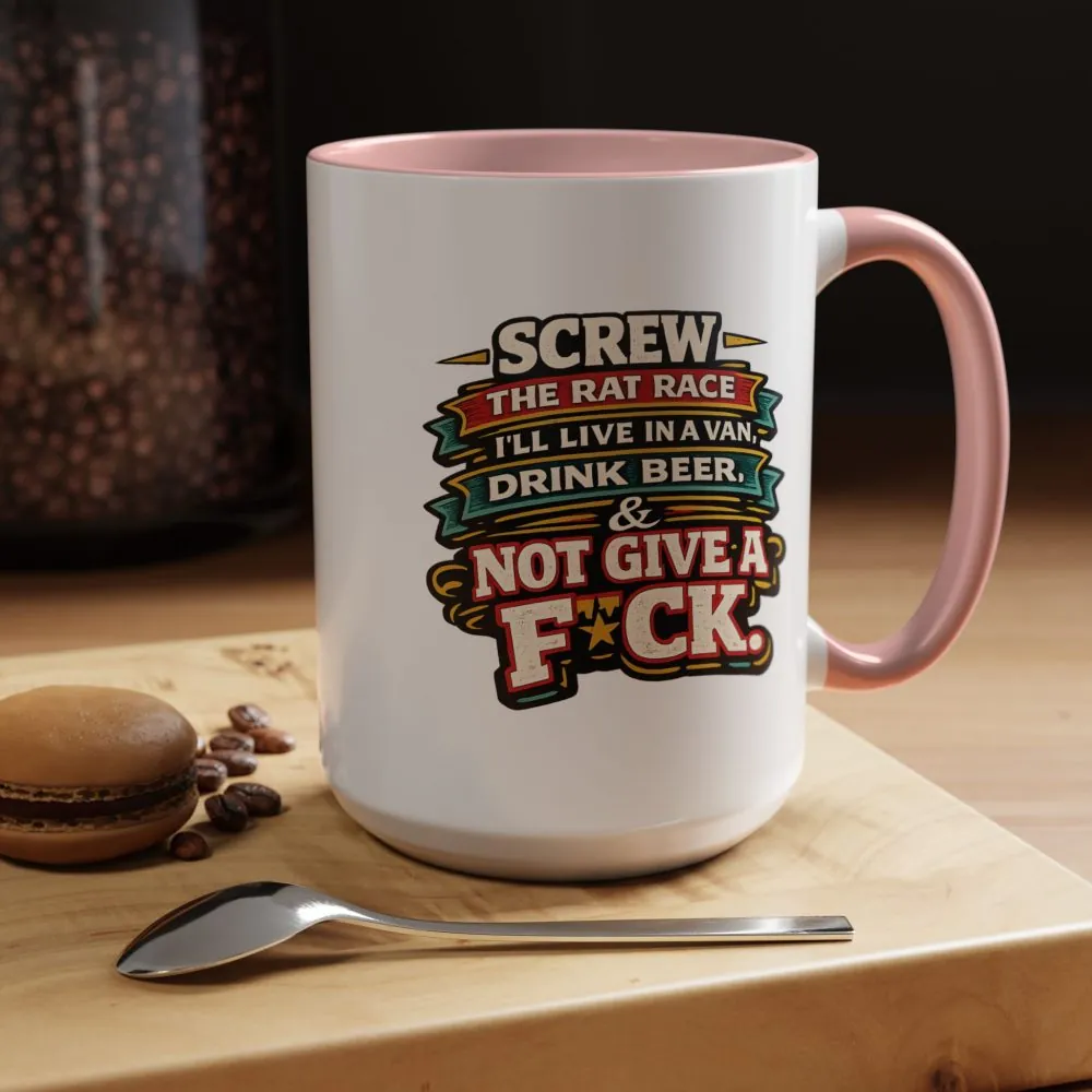 Accent Coffee Mug (11, 15oz) — "Screw The Rat Race" Design F**K-Line