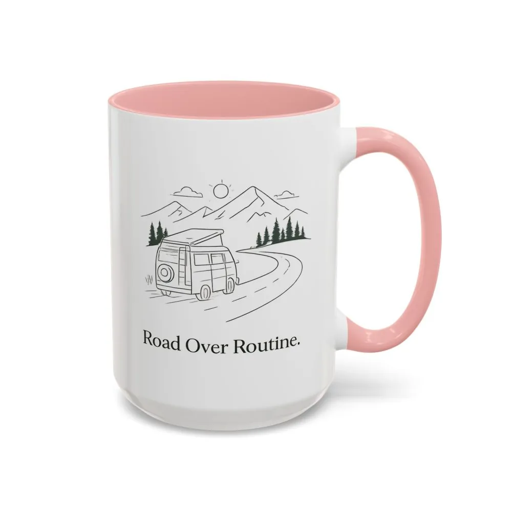 Accent Coffee Mug (11, 15oz) — "Road Over Routine" Design Minimal-Line