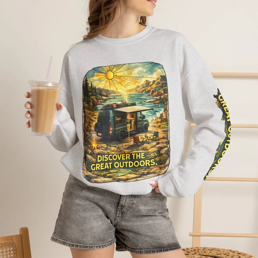 17447552283359012309_2048.jpeg Unisex Heavy Blend™ Crewneck Sweatshirt — "Discover The Great Outdoors" Design Cubic-Line