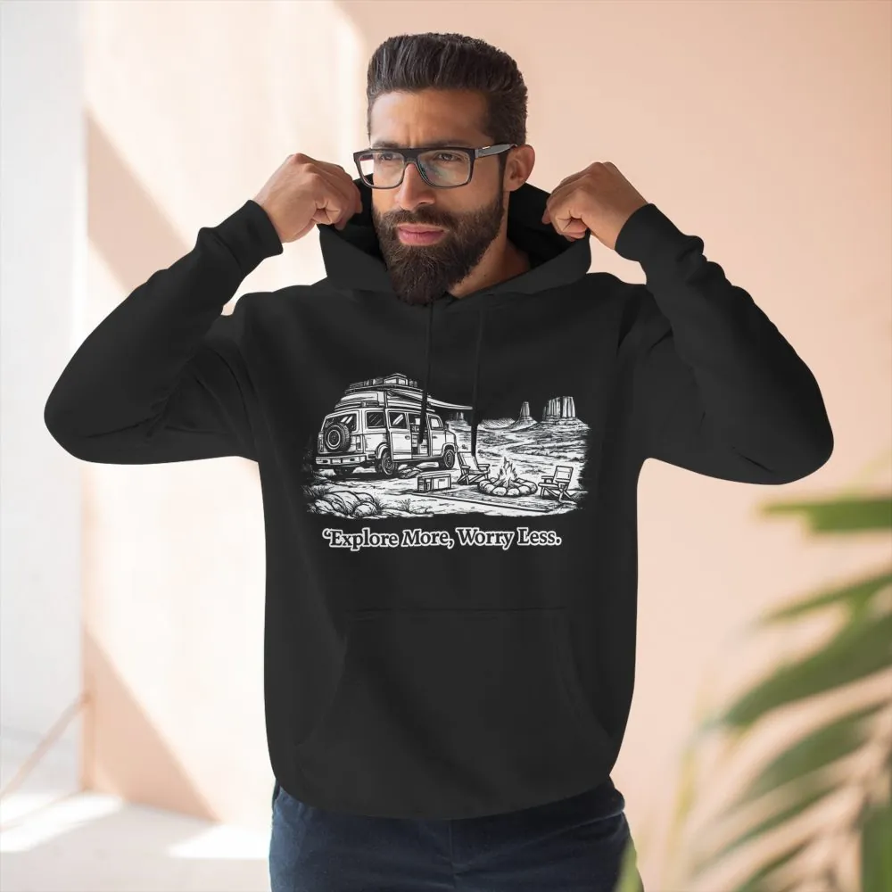 17465649383481616865_2048.jpeg Three-Panel Fleece Hoodie - "Explore More Worry Less" Design Minimal-Line
