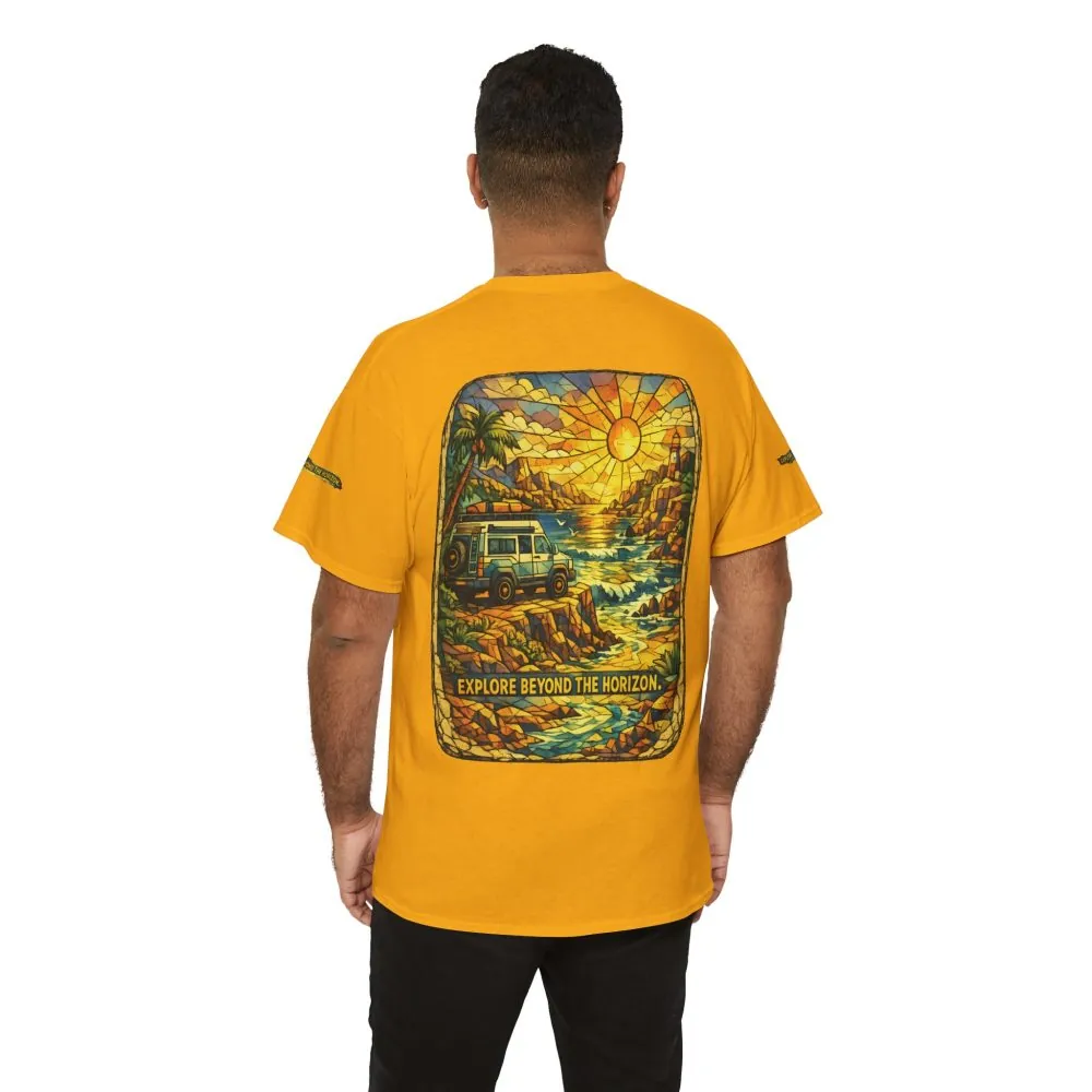 17468313695111326358_2048.jpeg Unisex Heavy Cotton Tee — "Explore Beyond The Horizon" Design Cubic-Line