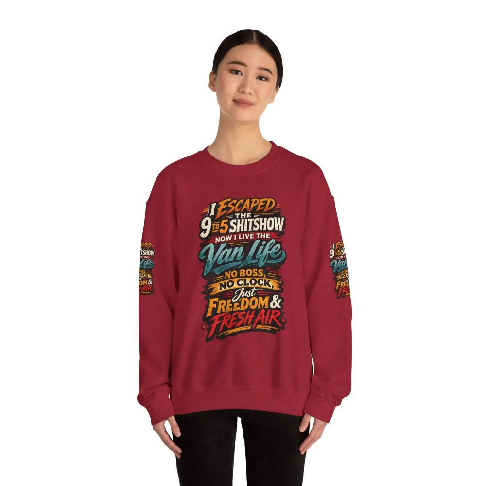 Unisex Heavy Blend™ Crewneck Sweatshirt — "I Escaped The 9 To 5" Design F**K-Line