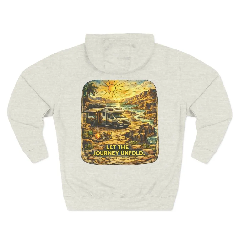 Three-Panel Fleece Hoodie - "Let The Journey Unfold" Design Cubic-Line