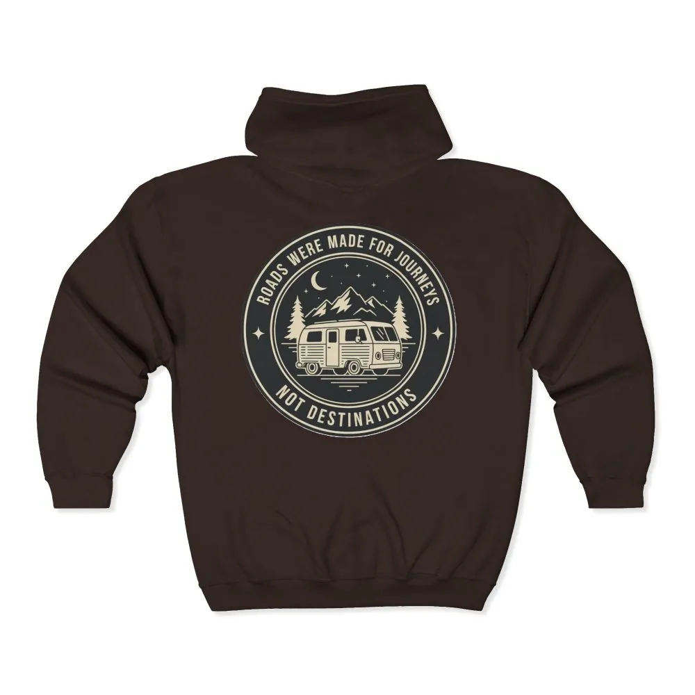 17500475929771199049_2048.jpeg Zip Hoodie — "ROAD WHERE MADE FOR JOURNEYS-NOT DESTINATIONS"(Front + Back Printed) Camper Van Adventure Zip-Up