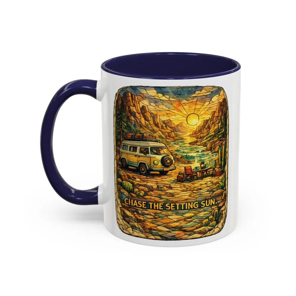Accent Coffee Mug (11, 15oz) — "Chase The Settings Sun" Design Cubic-Line