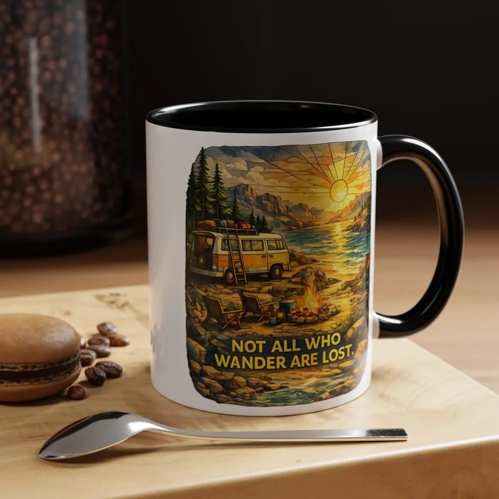 Accent Coffee Mug (11, 15oz) — "Not All Who Wander Are Lost" Design Cubic-Line