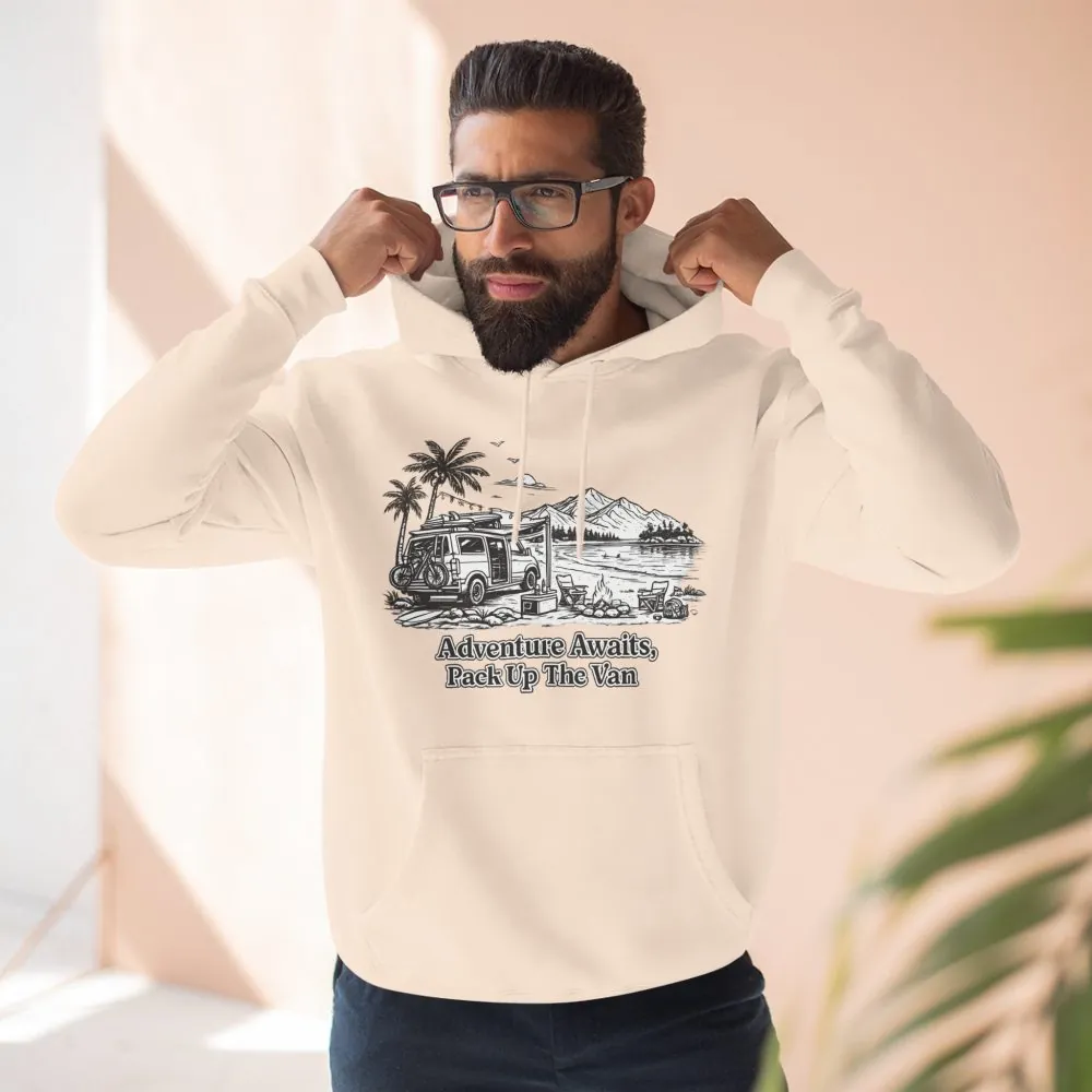 17512043069664027001_2048.jpeg Three-Panel Fleece Hoodie - "Adventure Awaits,Pack Up The Van" Design Minimal-Line