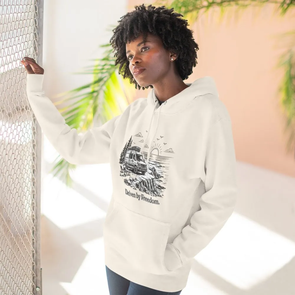 Three-Panel Fleece Hoodie - "Driven By Freedom" Design Minimal-Line