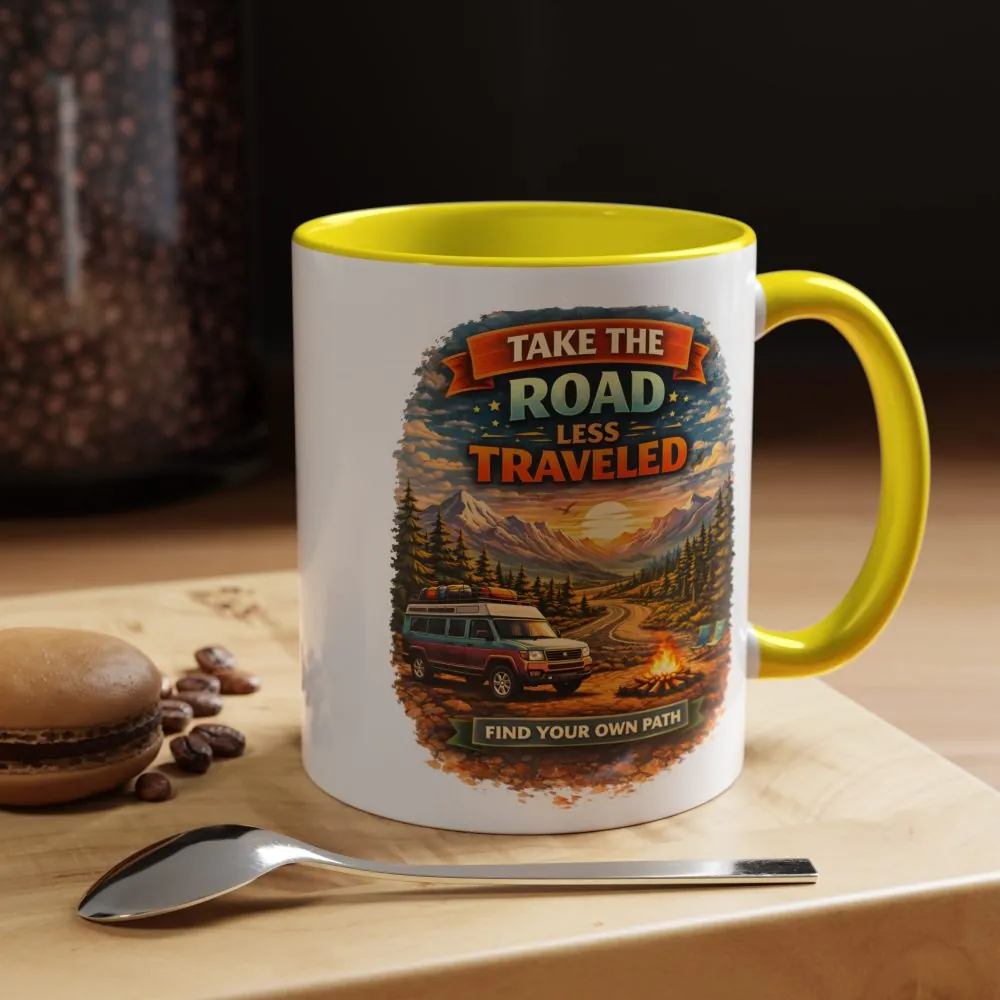 17542624907592188297_2048.jpeg Accent Coffee Mug (11, 15oz) — "Take The Road Less Traveled" Design Scenic-Line