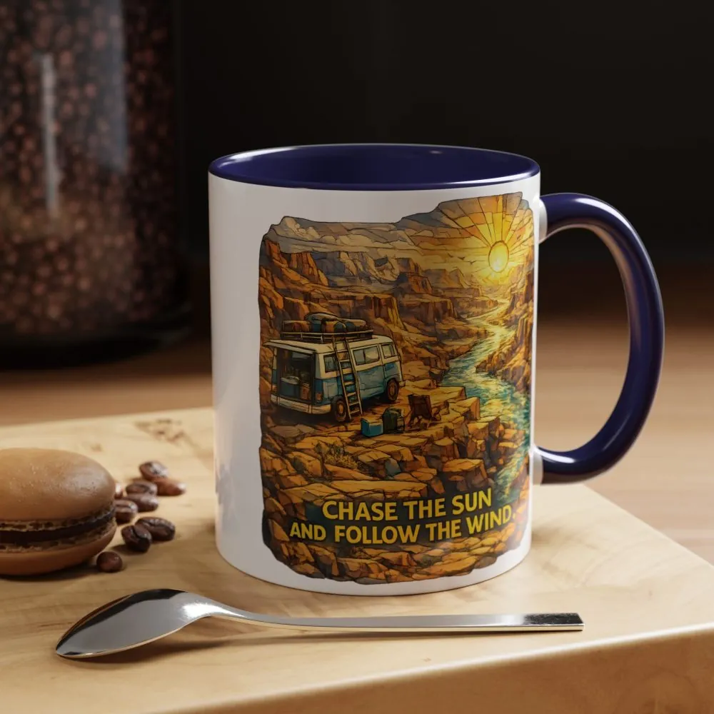 17544459222591010211_2048.jpeg Accent Coffee Mug (11, 15oz) — "Chase The Sun And Follow The Wind" Design Cubic-Line