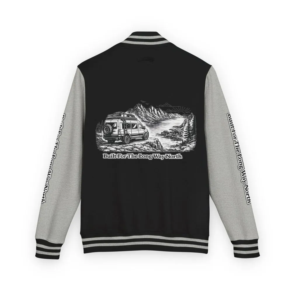17545764122646338724_2048.jpeg Unisex Heavyweight Letterman Jacket — "Built For The Long Way North" Travel Varsity Coat