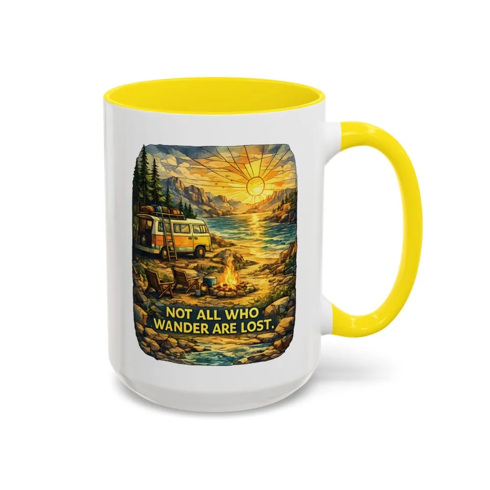 Accent Coffee Mug (11, 15oz) — "Not All Who Wander Are Lost" Design Cubic-Line