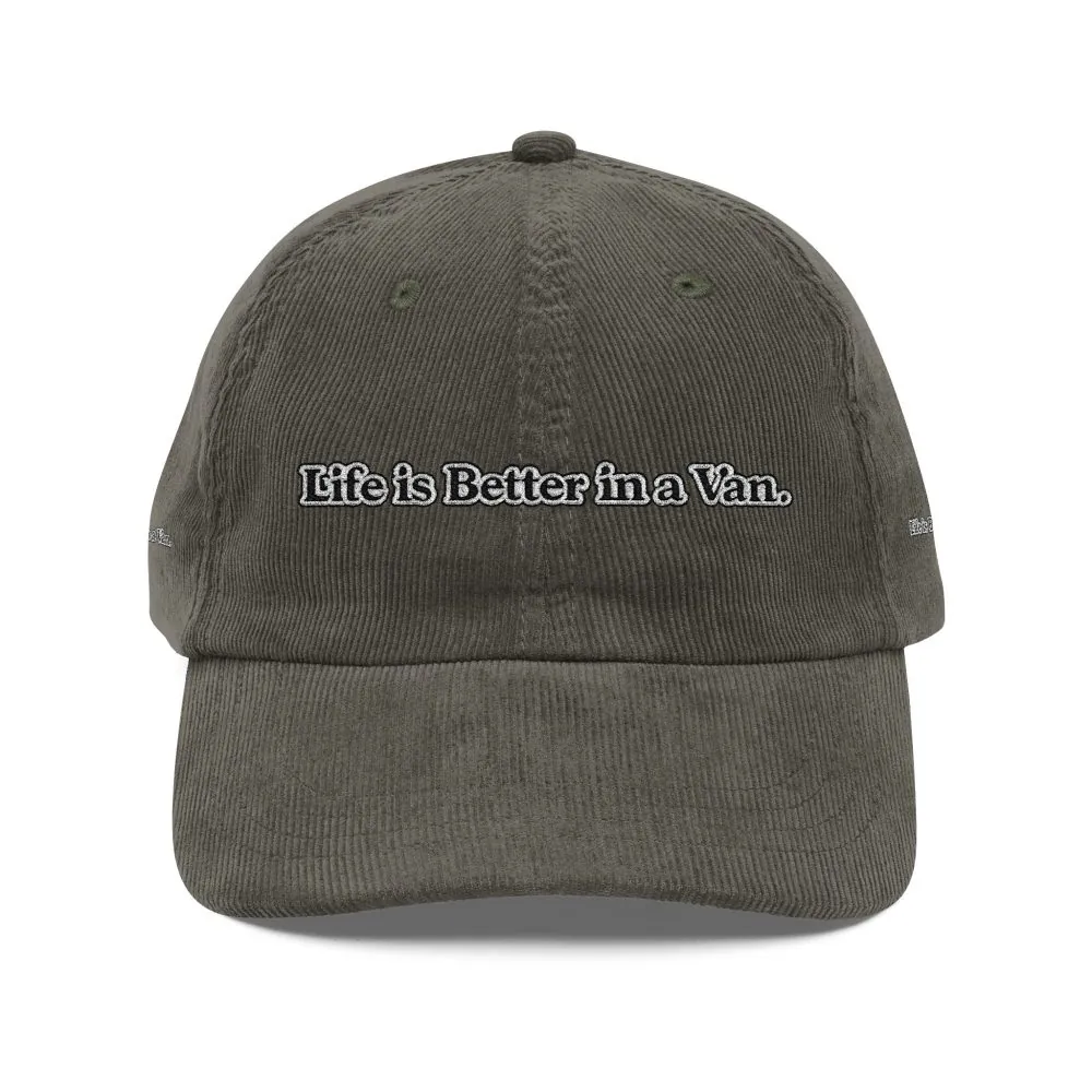 Vintage Corduroy Cap (Embroidery) — "Life Is Better In A Van" Embroidered Hat