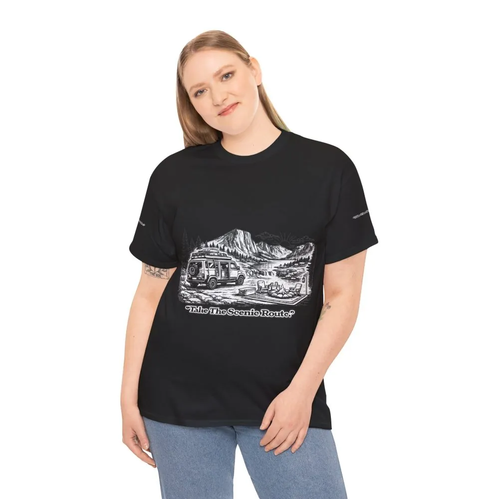 17587471393292711973_2048.jpeg Unisex Heavy Cotton Tee — "Take The Scenic Route" Design Minimal-Line