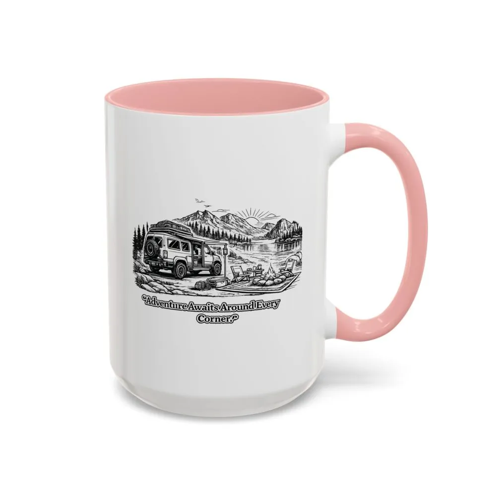 17592328409757909083_2048.jpeg Accent Coffee Mug (11, 15oz) — "Adventure Awaits Around Every Corner" Design Minimal-Line