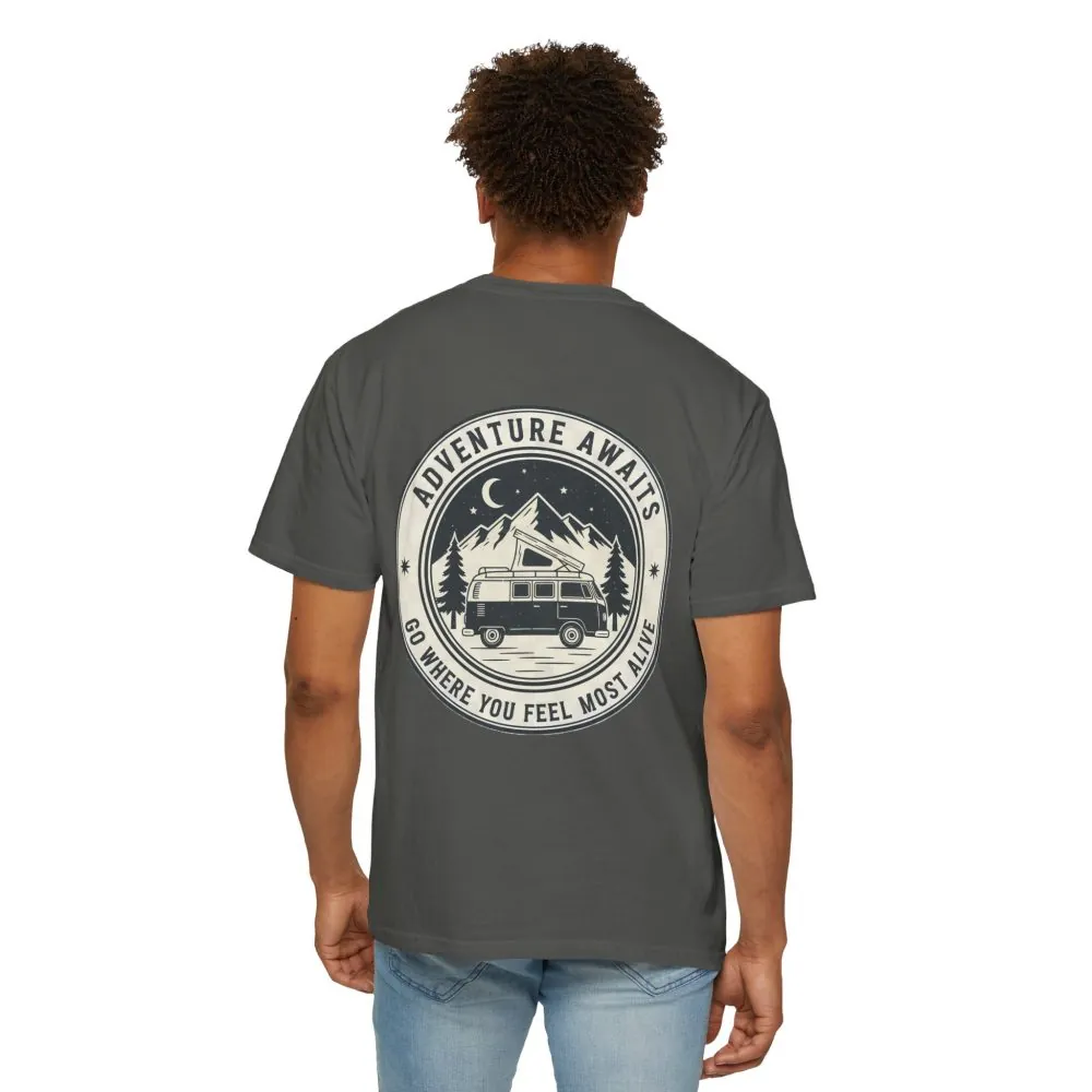17594885797755460391_2048.jpeg T-Shirt — "Adventure Awaits-Go Where You Feel Most Alive" (Front + Back Printed) Outdoor Travel Tee