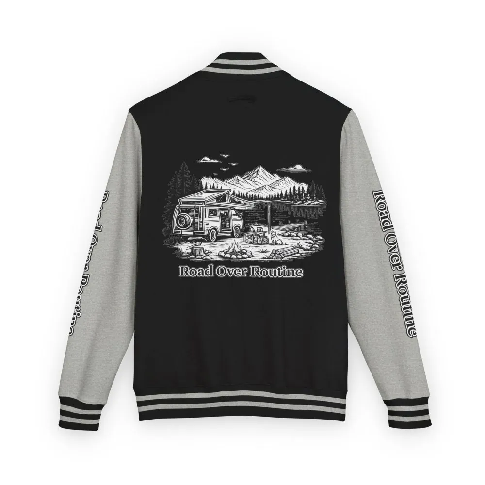 17637758090830244279_2048.jpeg Unisex Heavyweight Letterman Jacket — "Road Over Routine" Travel Varsity Coat