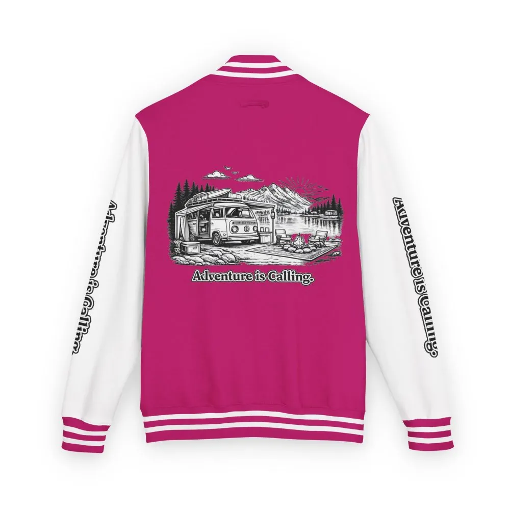 17642563712467730820_2048.jpeg Unisex Heavyweight Letterman Jacket — "Adventure Is Calling" Travel Varsity Coat