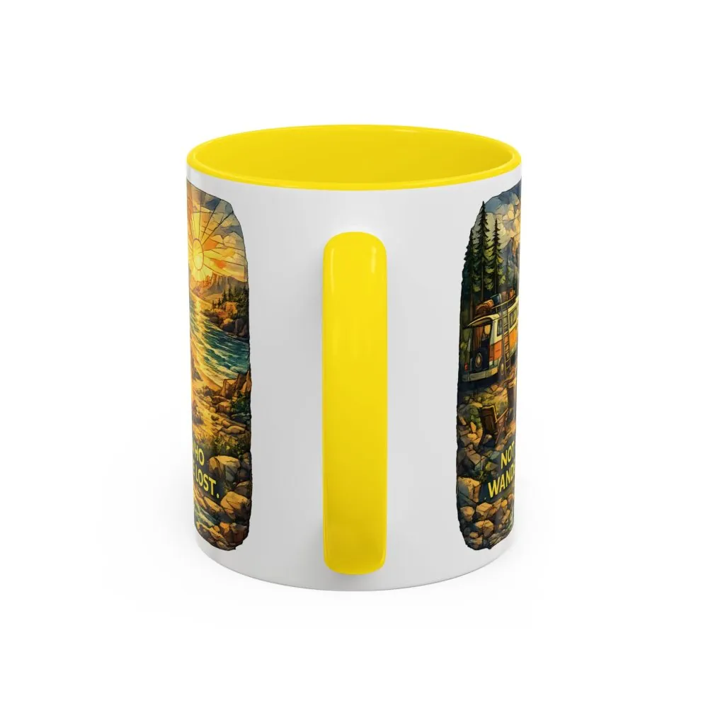 Accent Coffee Mug (11, 15oz) — "Not All Who Wander Are Lost" Design Cubic-Line