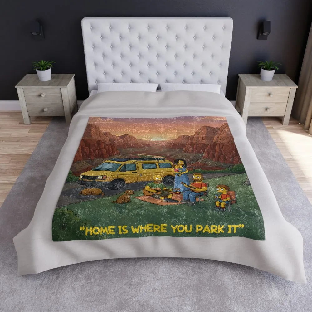 Crushed Velvet Blanket —"Home Is Where You Park It" Design Sitcom-Line (Campervan)