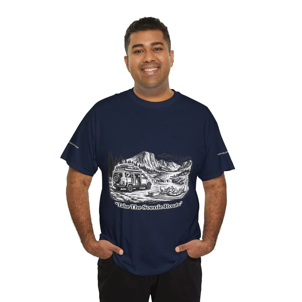 17656825538839954767_2048.jpeg Unisex Heavy Cotton Tee — "Take The Scenic Route" Design Minimal-Line