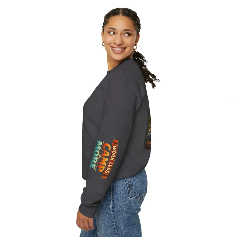 17658717797318757842_2048.jpeg Unisex Heavy Blend™ Crewneck Sweatshirt — "Work Less-Camp More" Design Scenic-Line