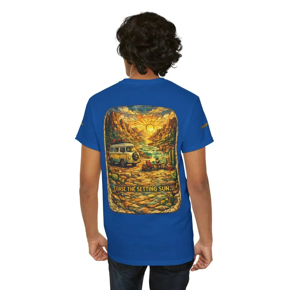 17659970359482537324_2048.jpeg Unisex Heavy Cotton Tee — "Chase The Settings Sun" Design Cubic-Line
