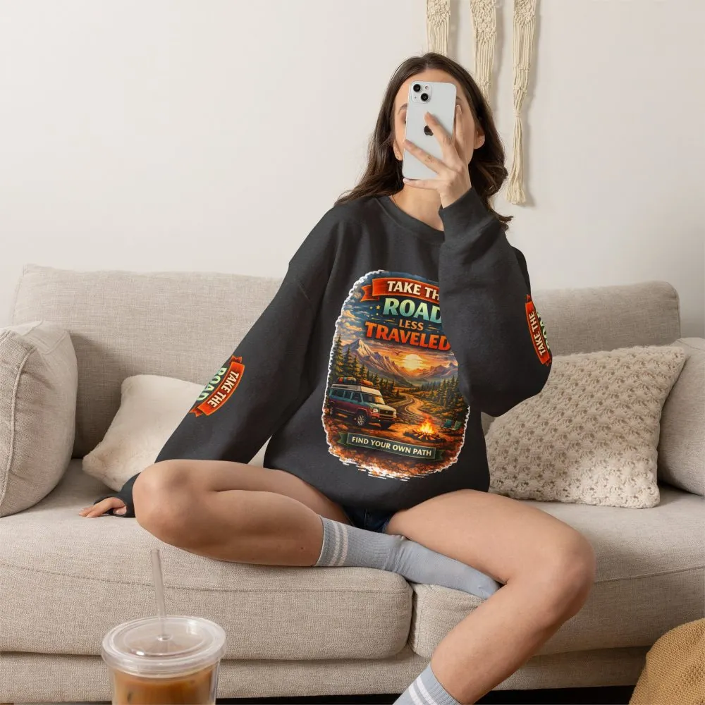 17669026248470084783_2048.jpeg Unisex Heavy Blend™ Crewneck Sweatshirt — "Take The Road Less Traveled" Design Scenic-Line