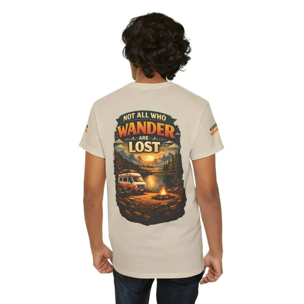 Unisex Heavy Cotton Tee — "Not All Who Wander Are Lost" Design Scenic-Line