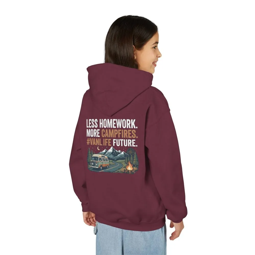 17709105487533662871_2048.jpeg Youth Hoodie(Gildan) – Less Worry, More Campfires #VanLife Adventure Pullover