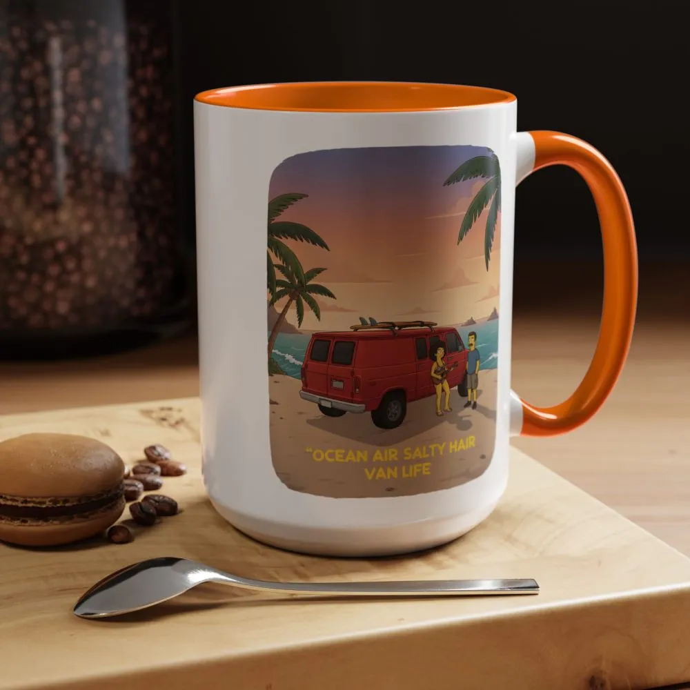 Accent Coffee Mug (11, 15oz) — "Ocean Air Salty Hair Van Life" Design Sitcom-Line