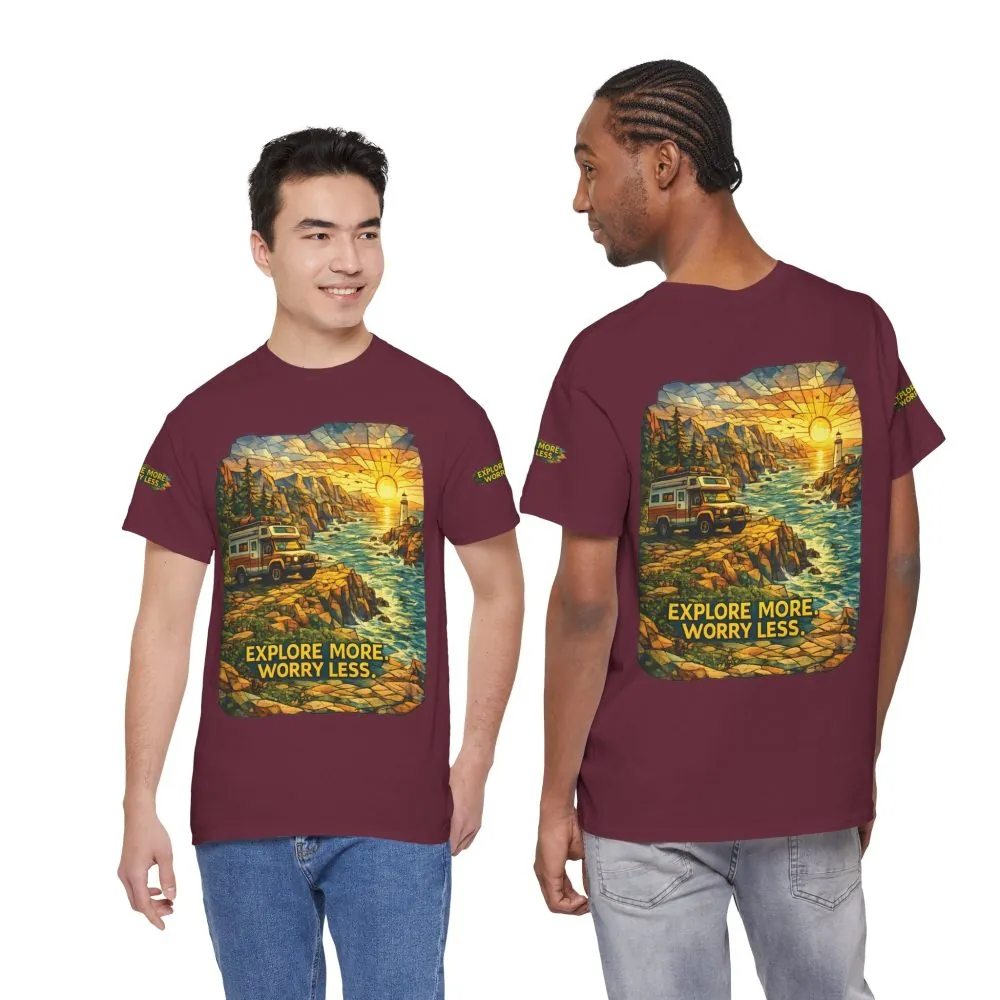 17728670737572771353_2048.jpeg Unisex Heavy Cotton Tee — "Explore More Worry Less" Design Cubic-Line