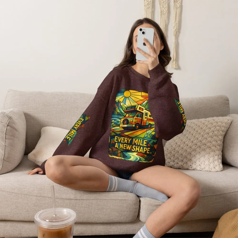 Unisex Heavy Blend™ Crewneck Sweatshirt — "Every Mile A New Shape" Design Cubic-Line