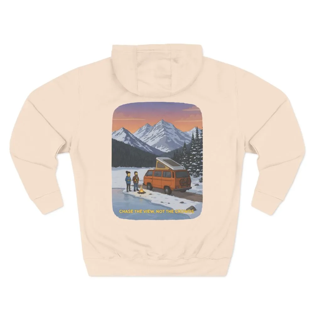 Three-Panel Fleece Hoodie - "Chase The Views-Not The Crowds"" Design Sitcom-Line