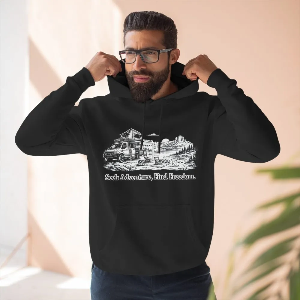 Three-Panel Fleece Hoodie - "Seek Adventure, Find Freedom" Design Minimal-Line