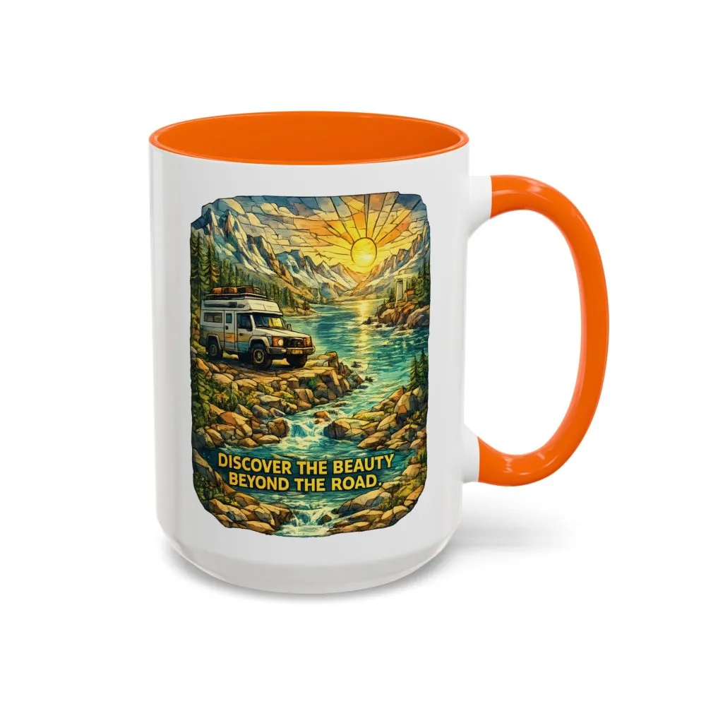 17758398284989407969_2048.jpeg Accent Coffee Mug (11, 15oz) — "Discover The Bieuty Beyond The Road" Design Cubic-Line