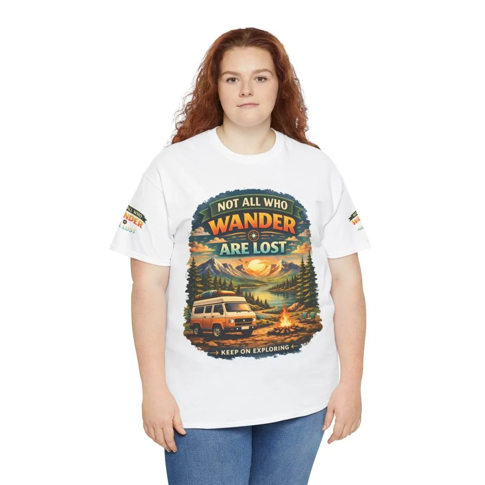 Unisex Heavy Cotton Tee — "Not All Who Wander Are Lost" Design Scenic-Line