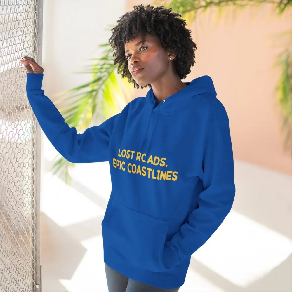 Three-Panel Fleece Hoodie - "Lost Roads Epic Coastlines" Design Sitcom-Line