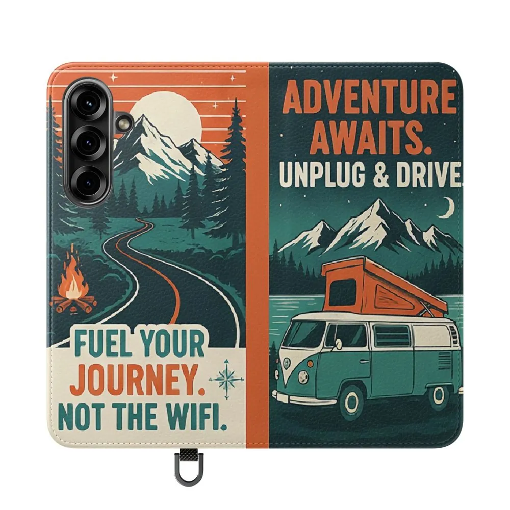 Flip Phone Case — "Adventure Awaits, Fuel Your Journey, Not the WiFi" Wallet Cover