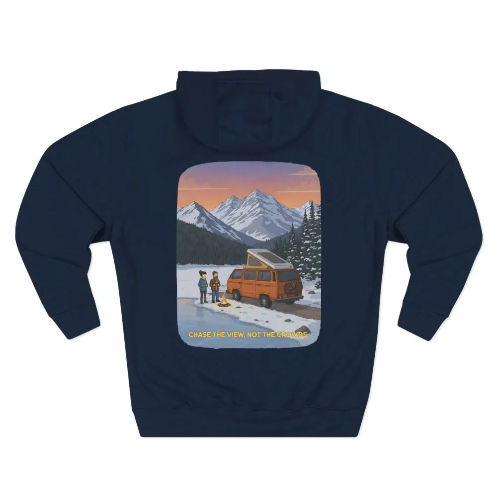 Three-Panel Fleece Hoodie - "Chase The Views-Not The Crowds"" Design Sitcom-Line