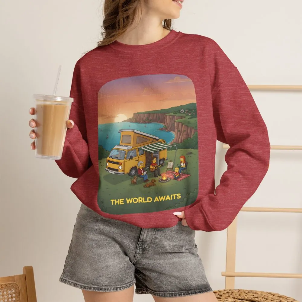 17806539860651898969_2048.jpeg Unisex Heavy Blend™ Crewneck Sweatshirt — "The World Awaits" Design Sitcom-Line