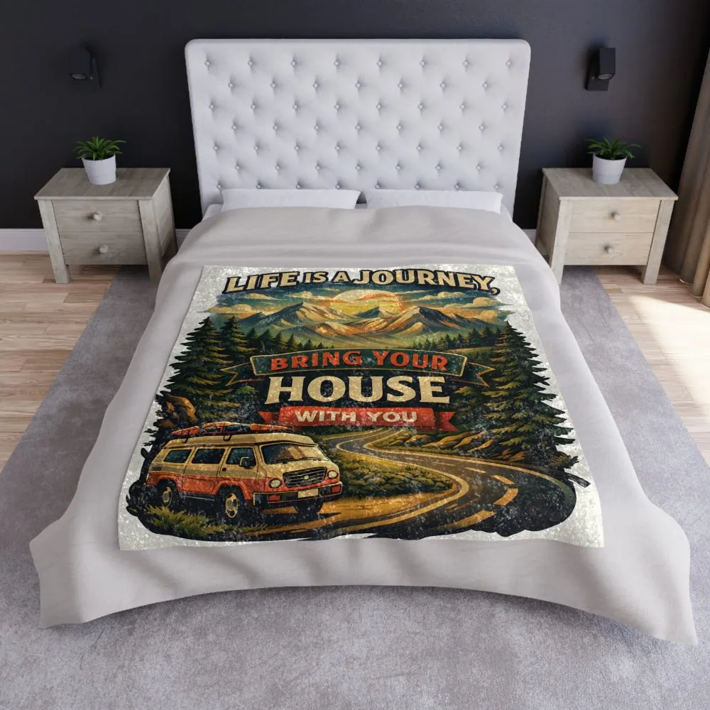 Crushed Velvet Blanket —"Live Is A Journey-Bring Your House With You" Design Scenic-Line (Campervan)