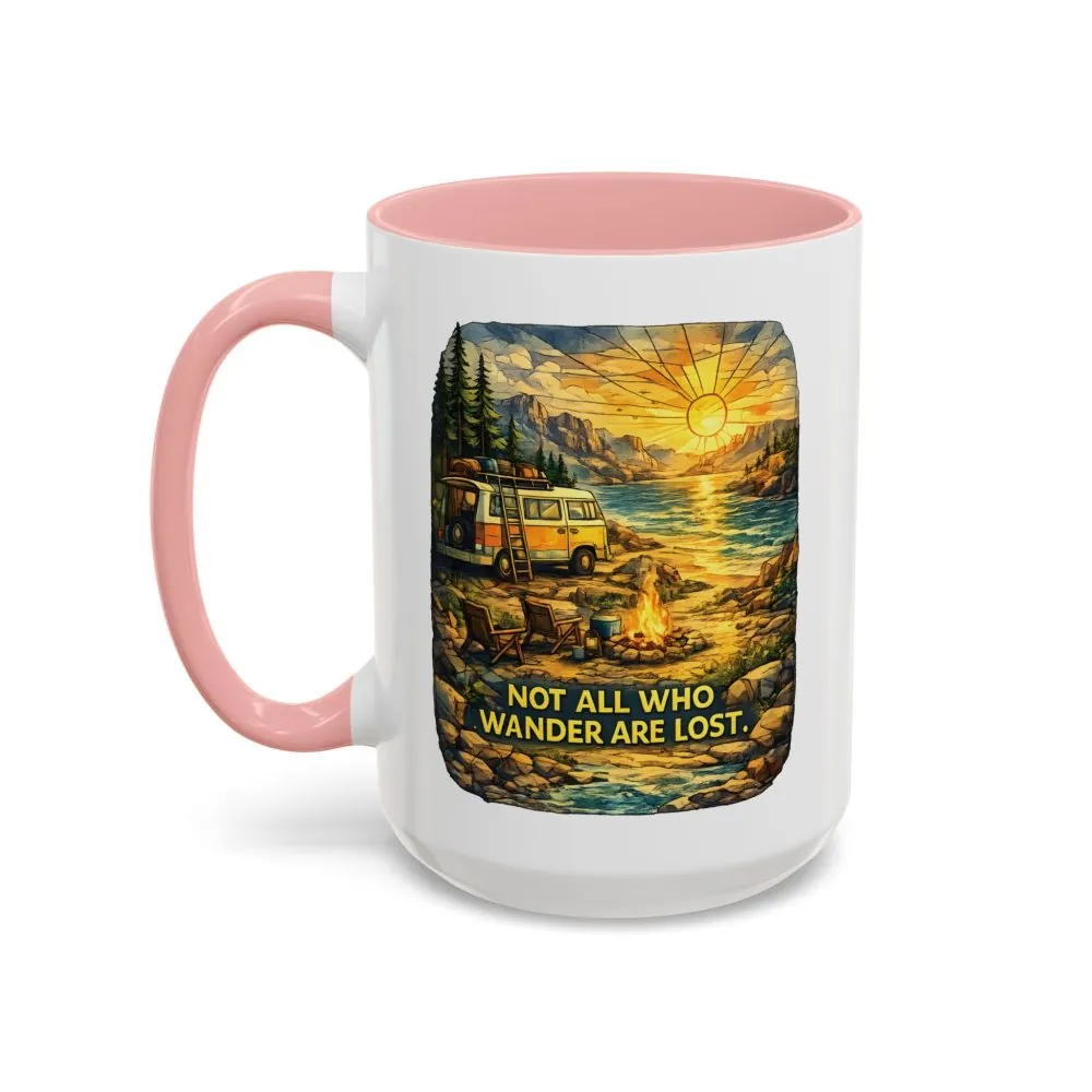 Accent Coffee Mug (11, 15oz) — "Not All Who Wander Are Lost" Design Cubic-Line