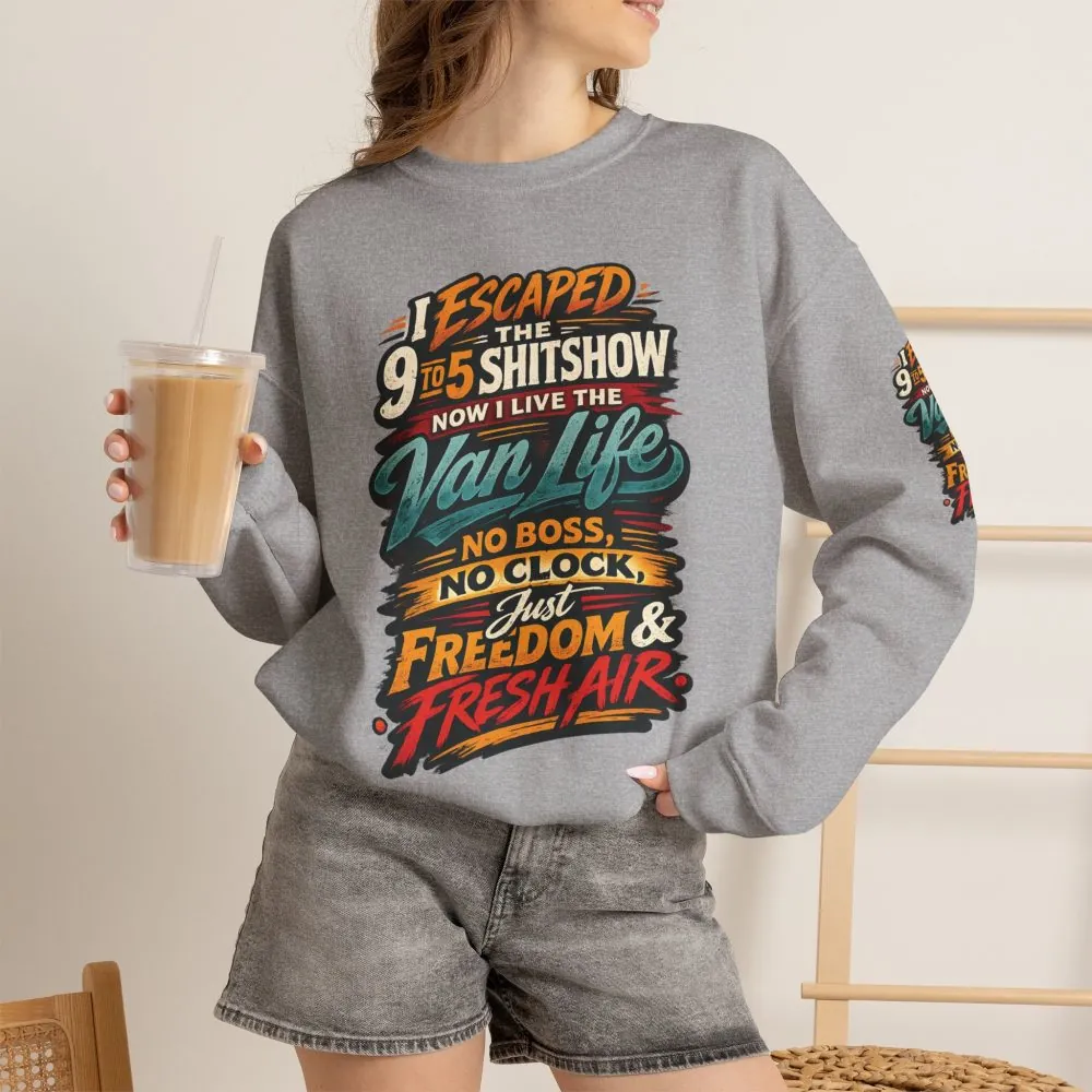 Unisex Heavy Blend™ Crewneck Sweatshirt — "I Escaped The 9 To 5" Design F**K-Line