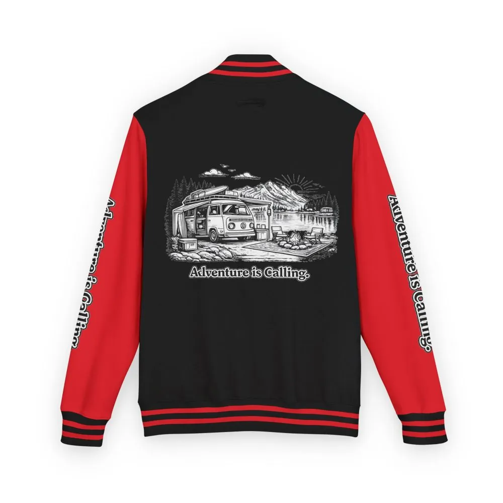 17851164115063331327_2048.jpeg Unisex Heavyweight Letterman Jacket — "Adventure Is Calling" Travel Varsity Coat